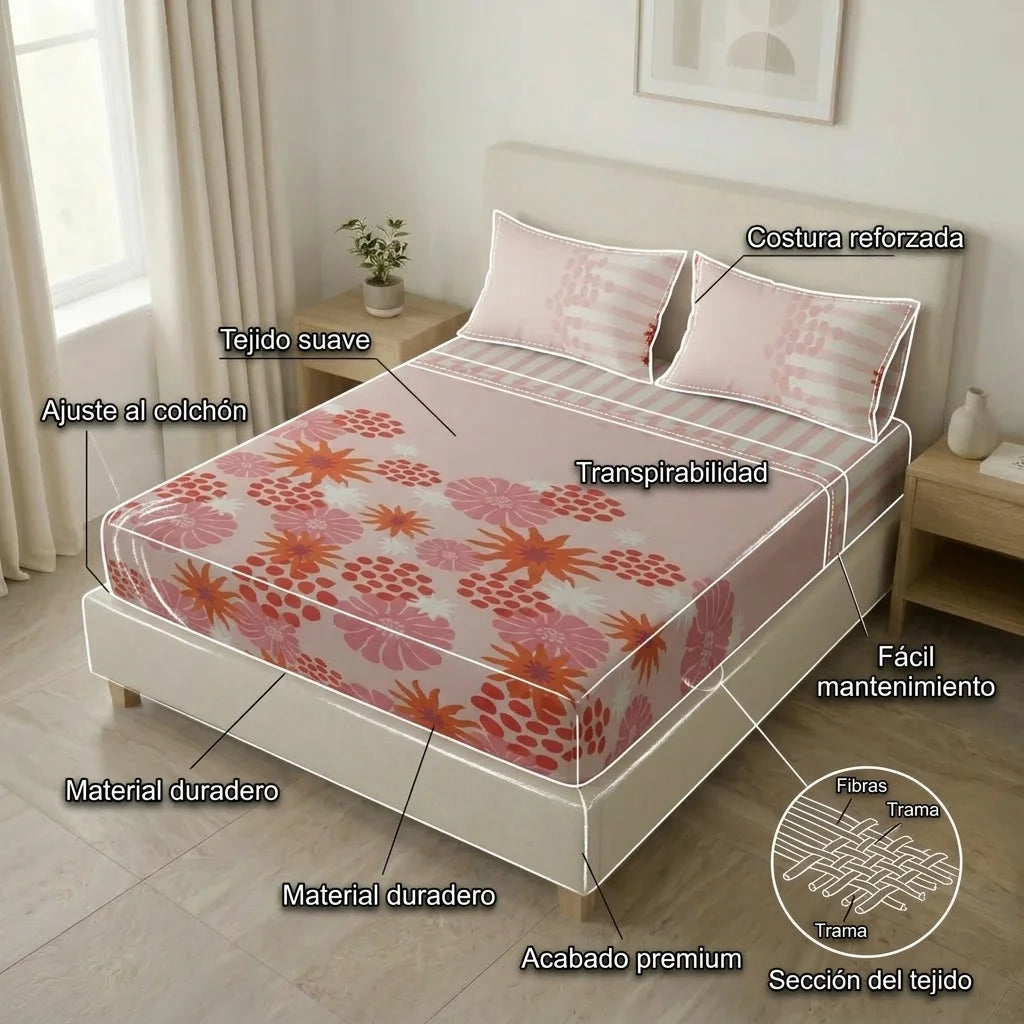 Sábana Ajustable Petalias Rosa