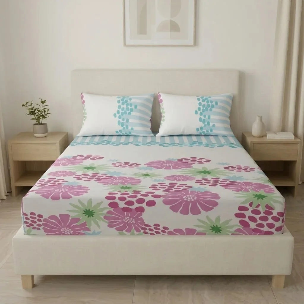 Sábana Ajustable Petalias En Azul