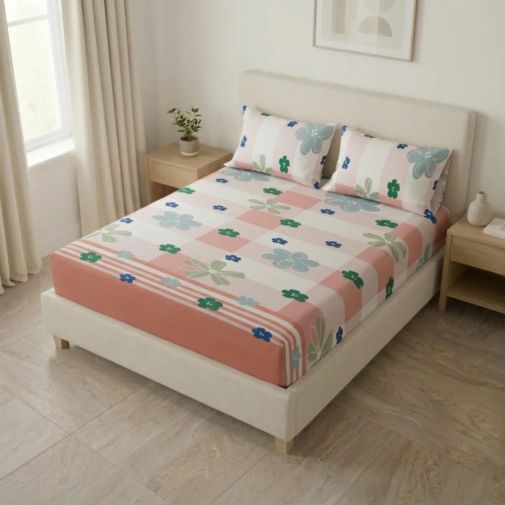 Sábana Ajustable Rosella Floral Salmon