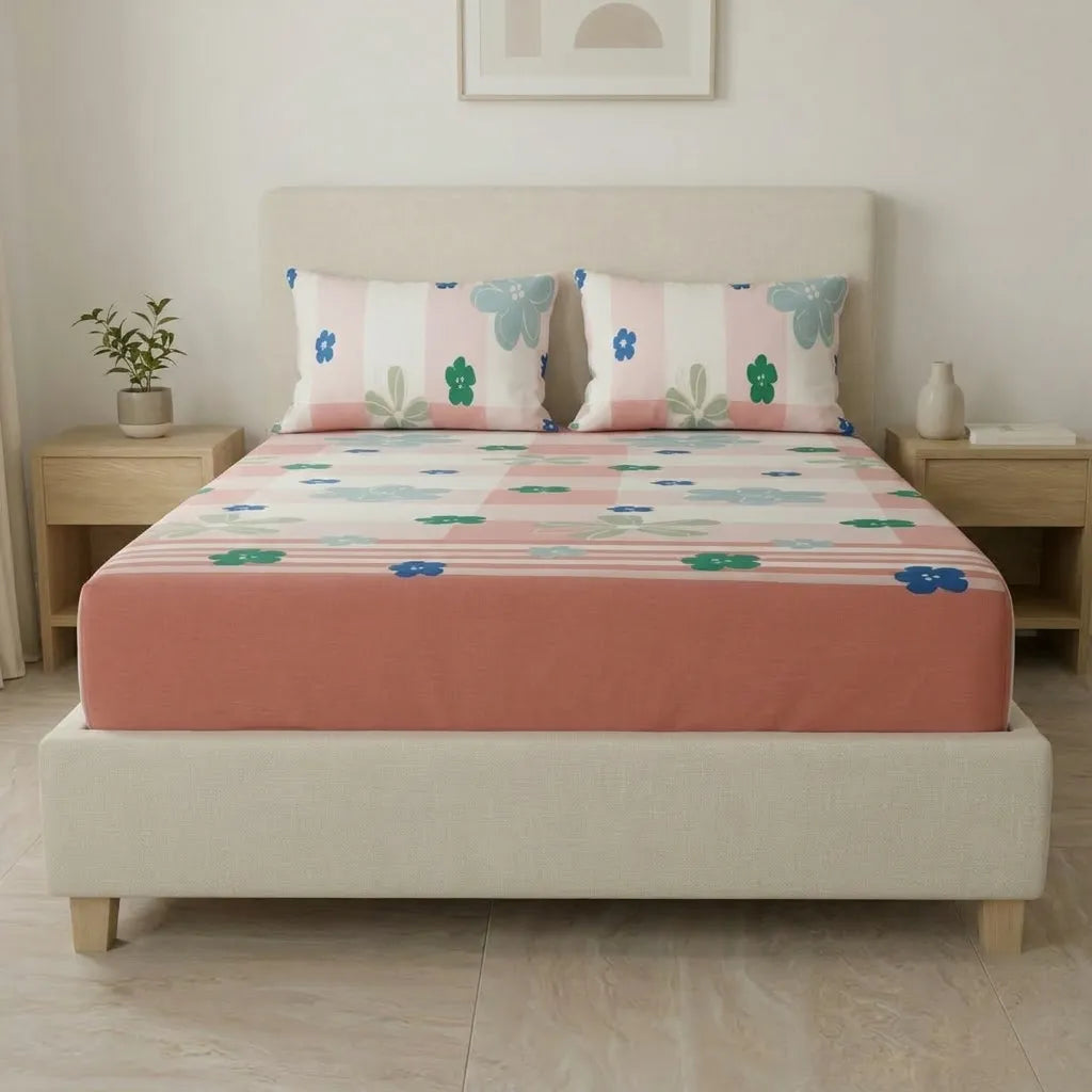 Sábana Ajustable Rosella Floral Salmon