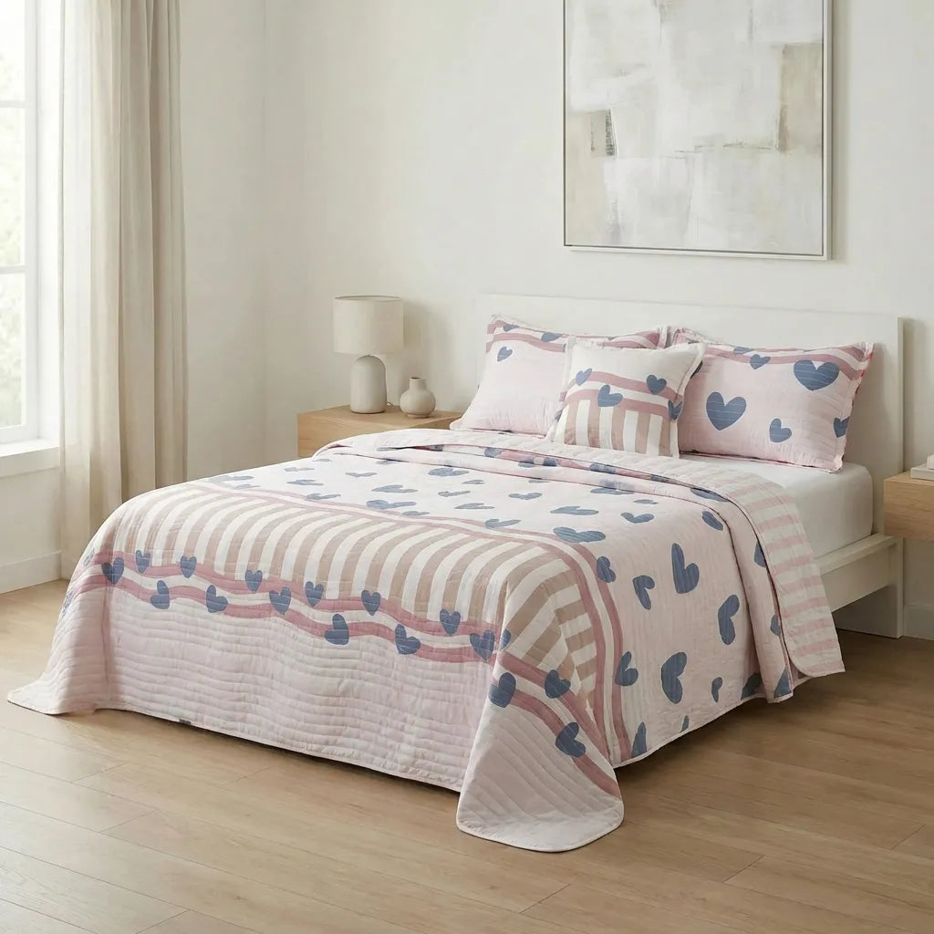 Cubrelecho Estampado Prensado Doble Faz  Petalias Rosa