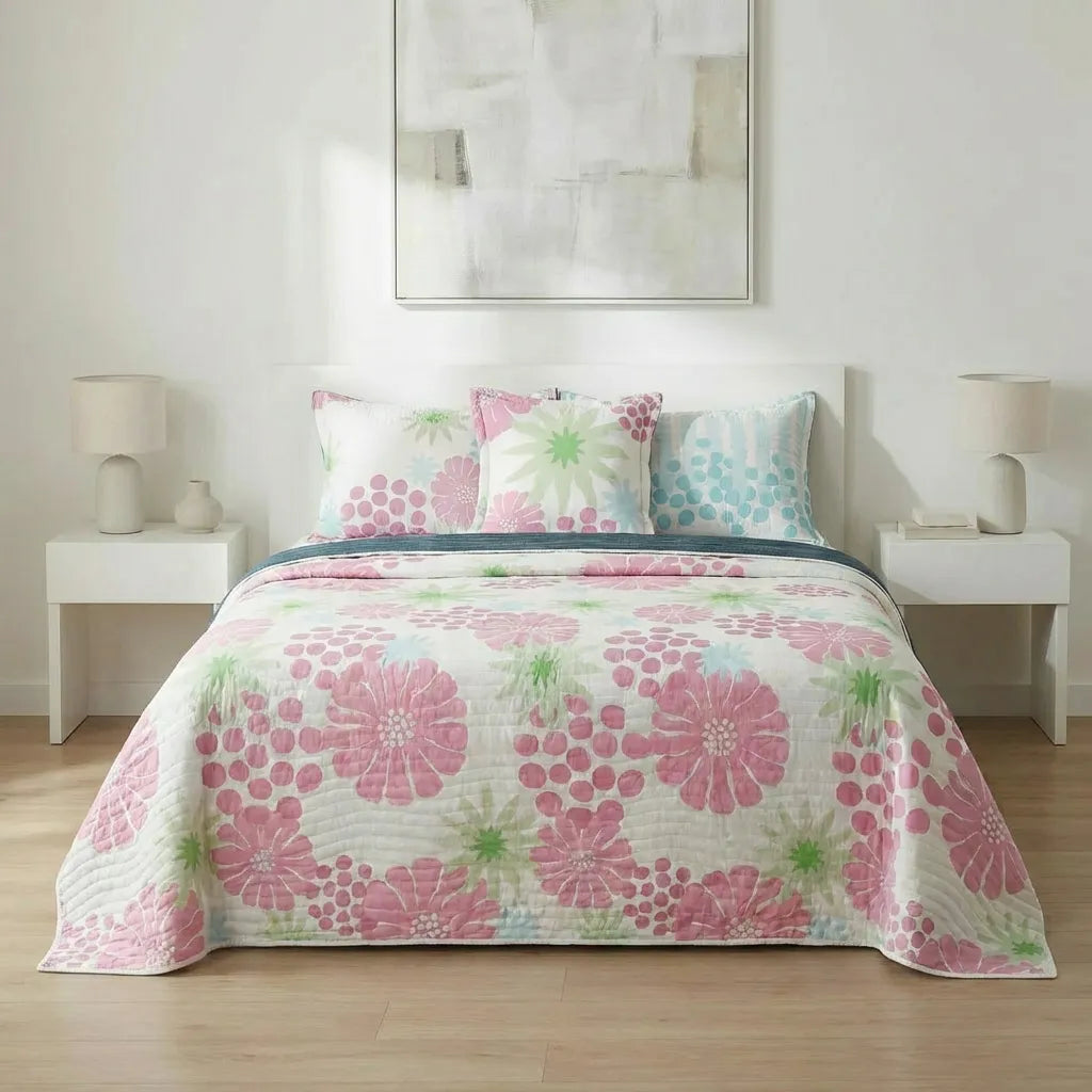 Cubrelecho Estampado Prensado Doble Faz Bubble Form Azul