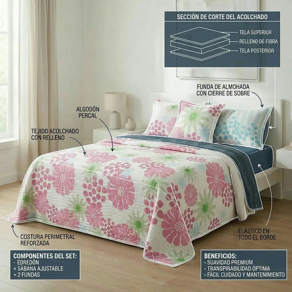 Cubrelecho Estampado Prensado Doble Faz Bubble Form Azul