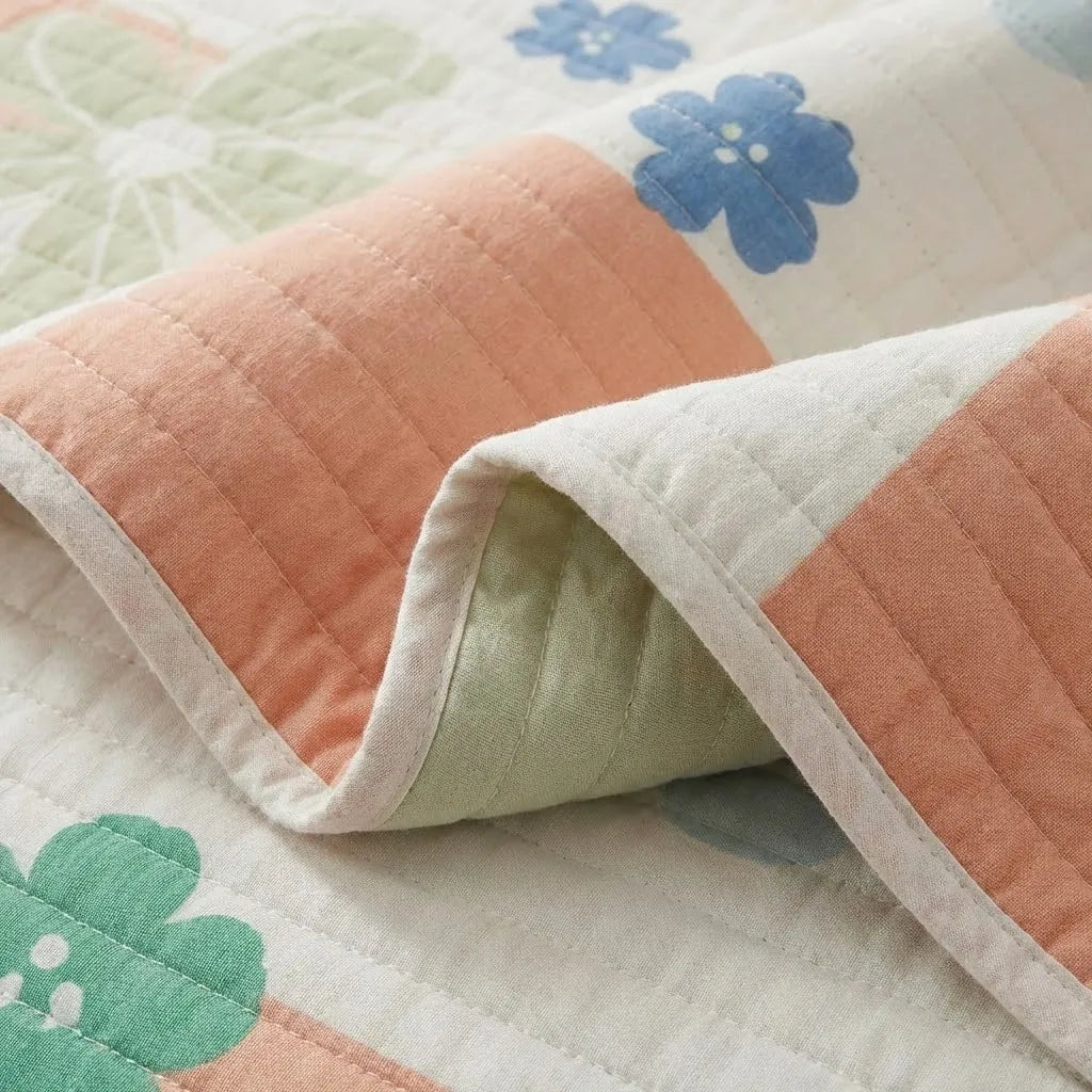 Cubrelecho Estampado Prensado Doble Faz Rosella Floral Salmon