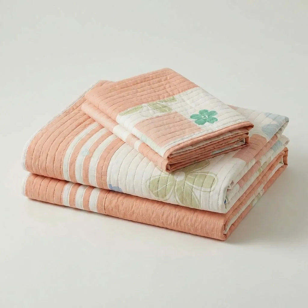 Cubrelecho Estampado Prensado Doble Faz Rosella Floral Salmon