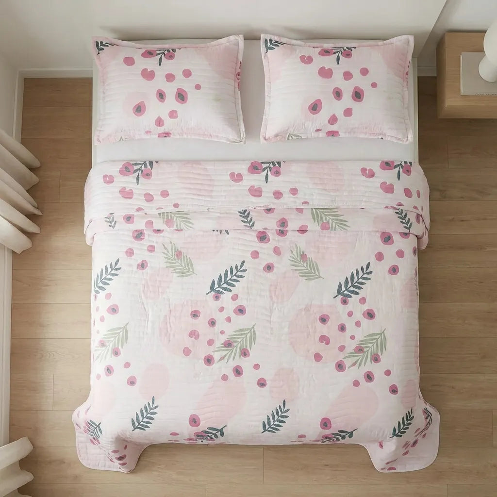 Cubrelecho Estampado Prensado Doble Faz Entre Océano Floreciente