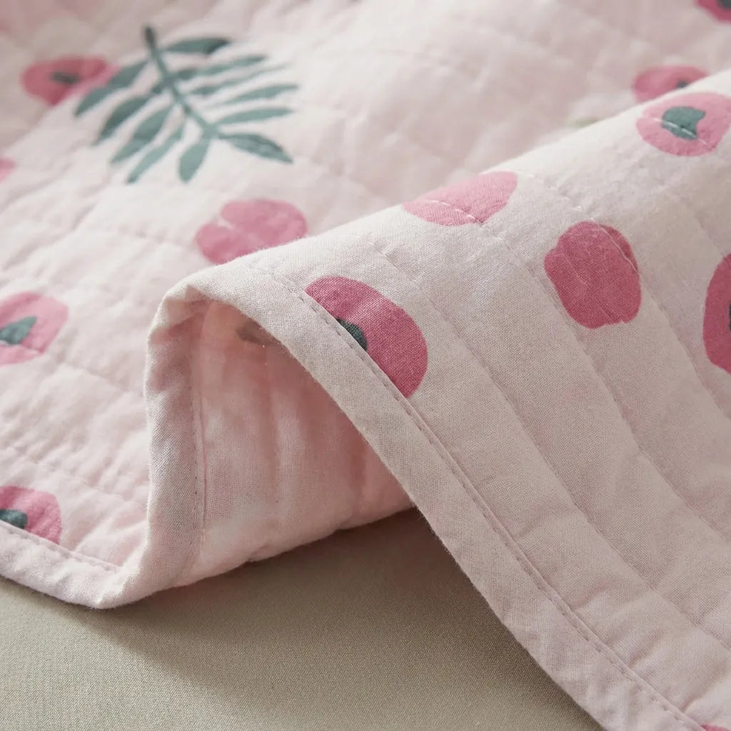 Cubrelecho Estampado Prensado Doble Faz Entre Océano Floreciente