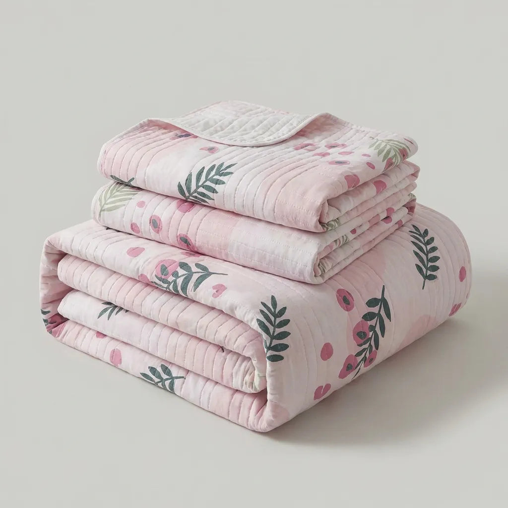 Cubrelecho Estampado Prensado Doble Faz Entre Océano Floreciente