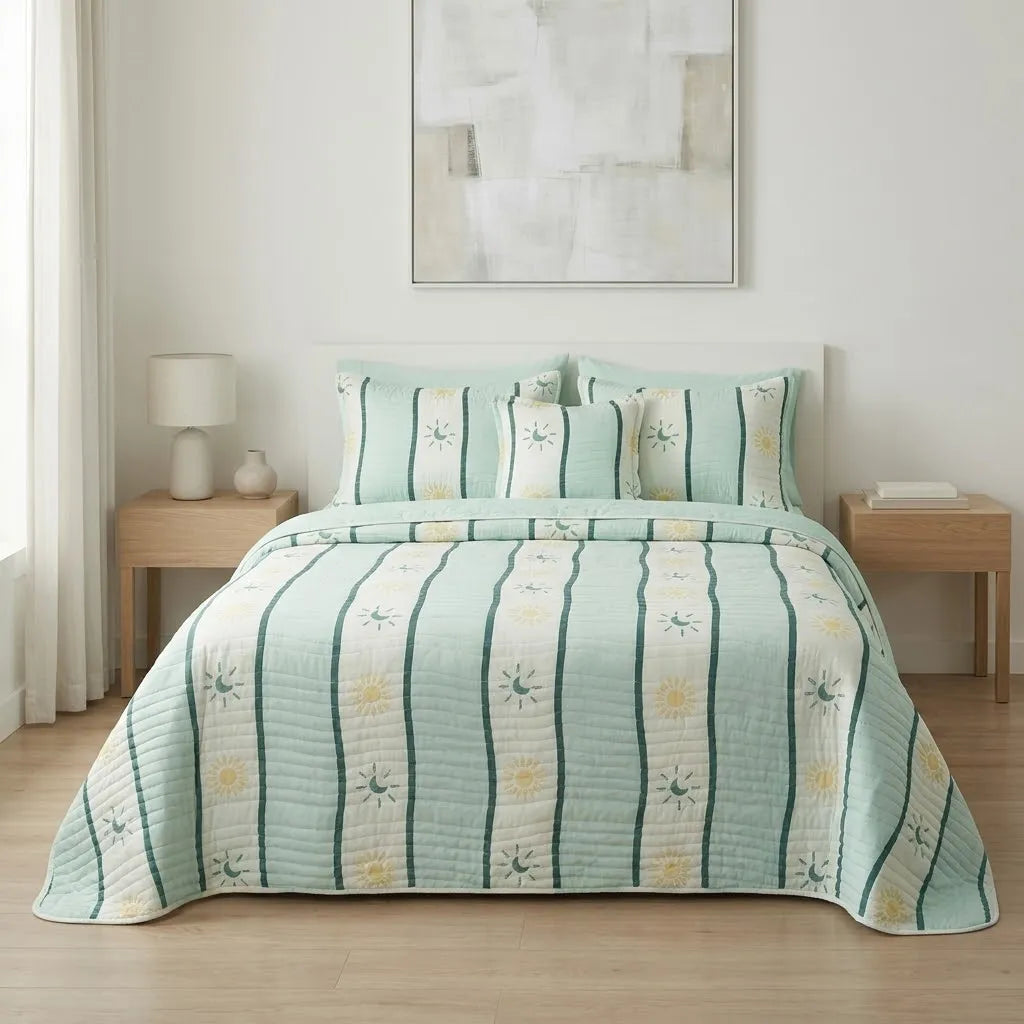 Cubrelecho Estampado Prensado Doble Faz Luna Celestial