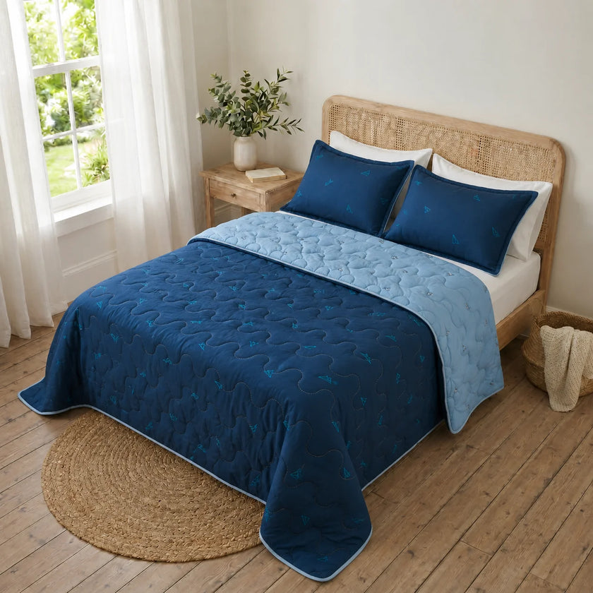 Cubrelecho Acolchado  Cotton Sense Blue Origami