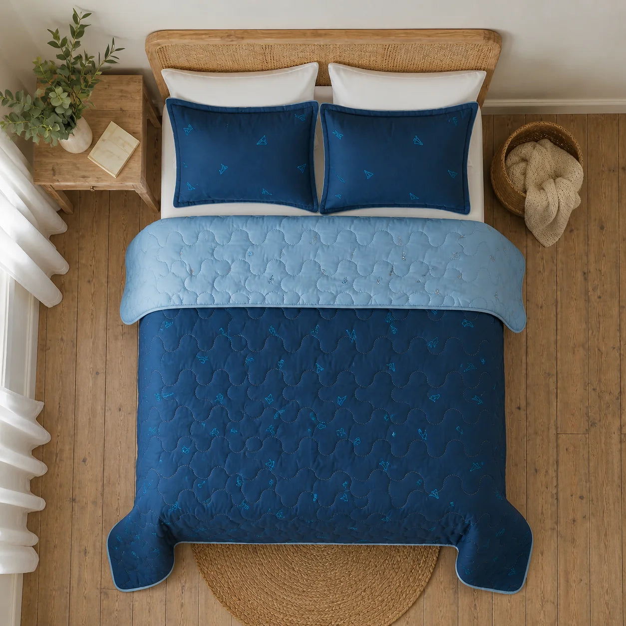 Cubrelecho Acolchado  Cotton Sense Blue Origami