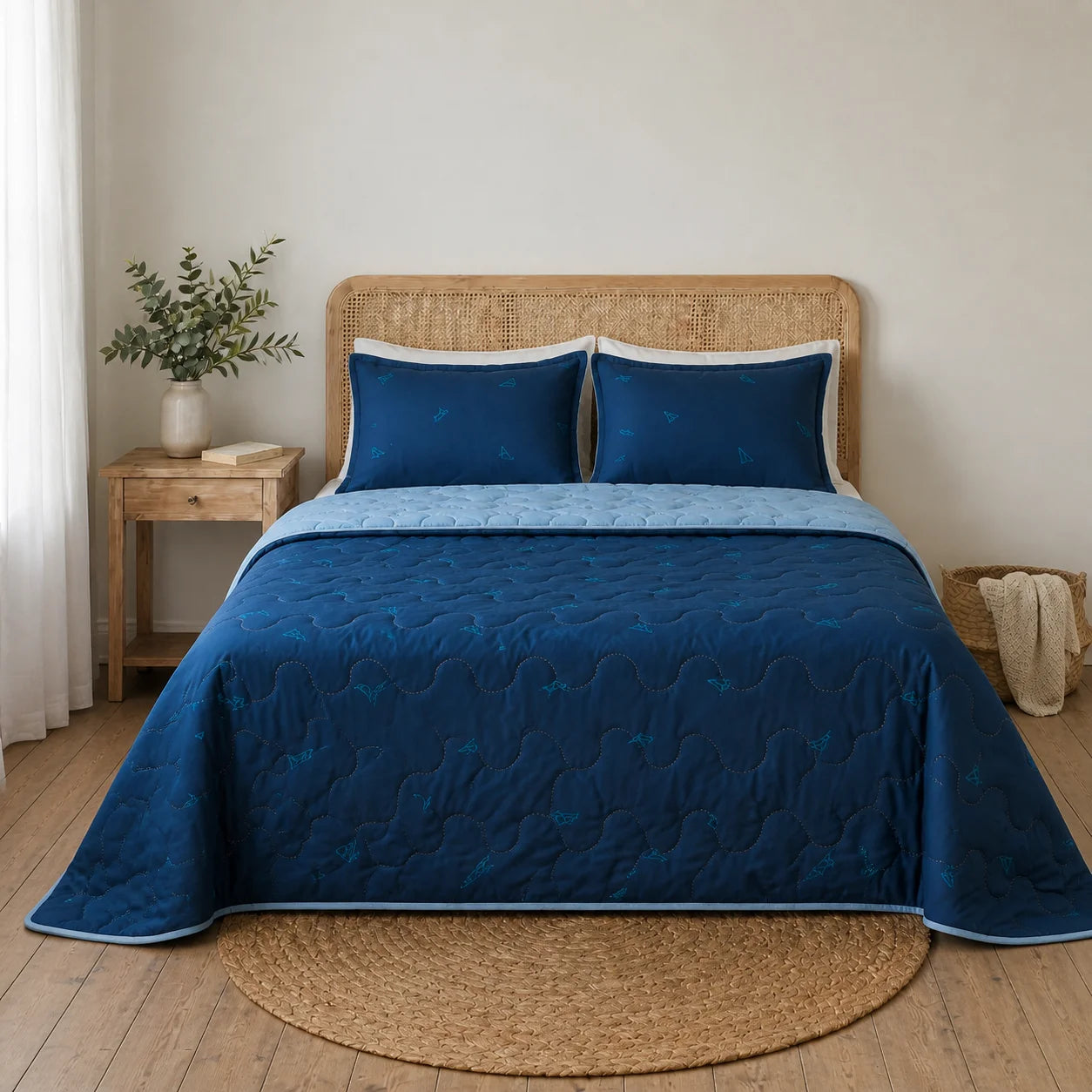 Cubrelecho Acolchado  Cotton Sense Blue Origami