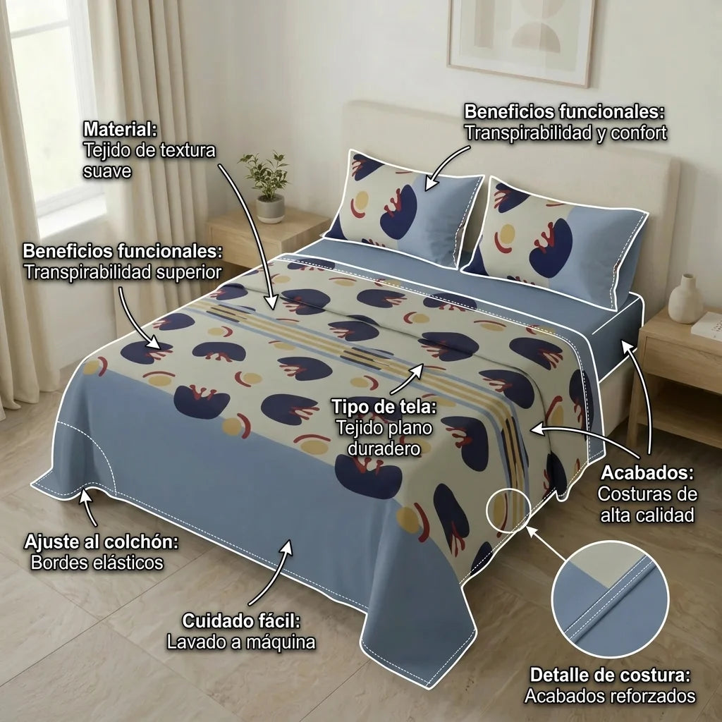 Juego De Sábanas Microfibra Suavizada Blue Motion