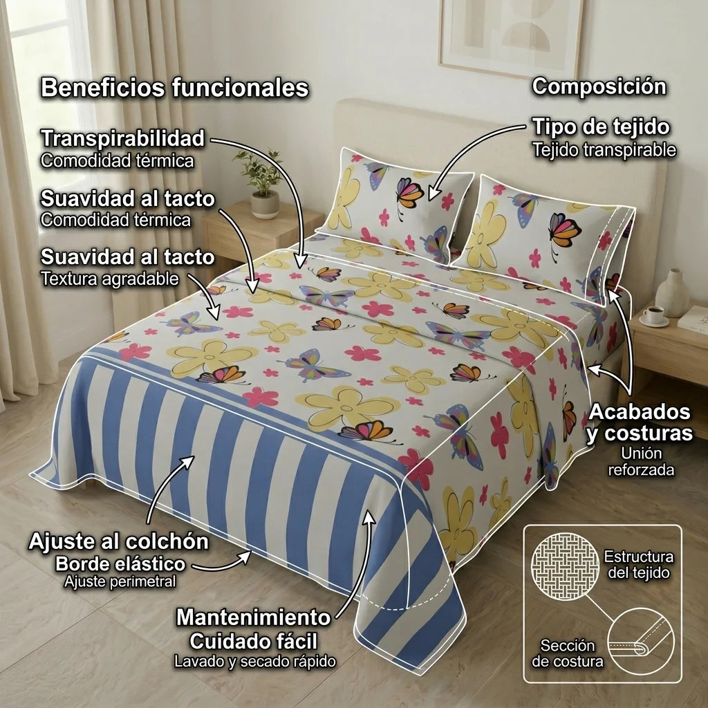 Juego De Sábanas Microfibra Suavizada Happy Field