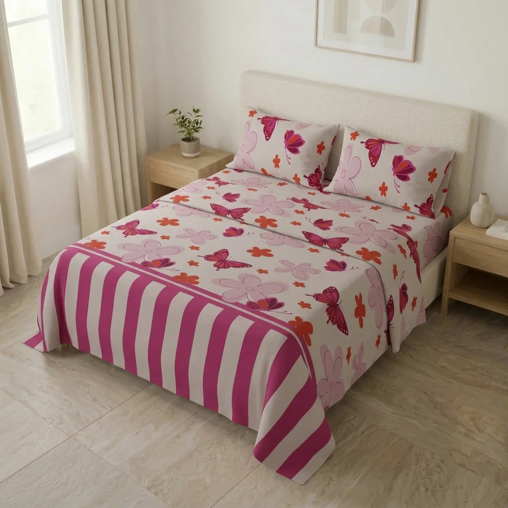 Juego De Sábanas Microfibra Suavizada Happy Field Rosa