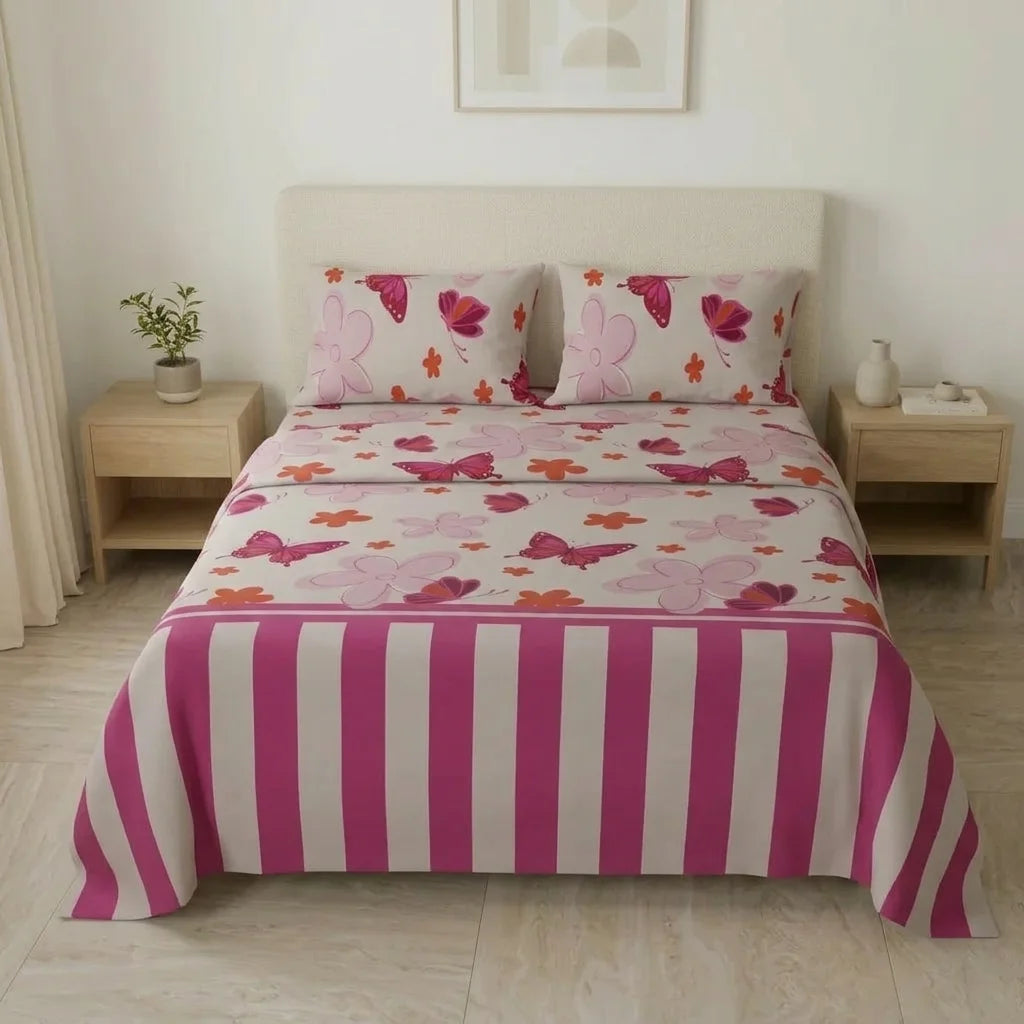 Juego De Sábanas Microfibra Suavizada Happy Field Rosa