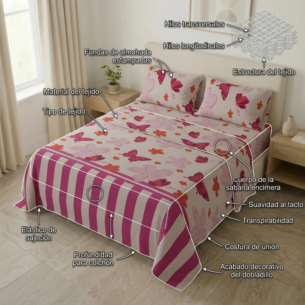 Juego De Sábanas Microfibra Suavizada Happy Field Rosa