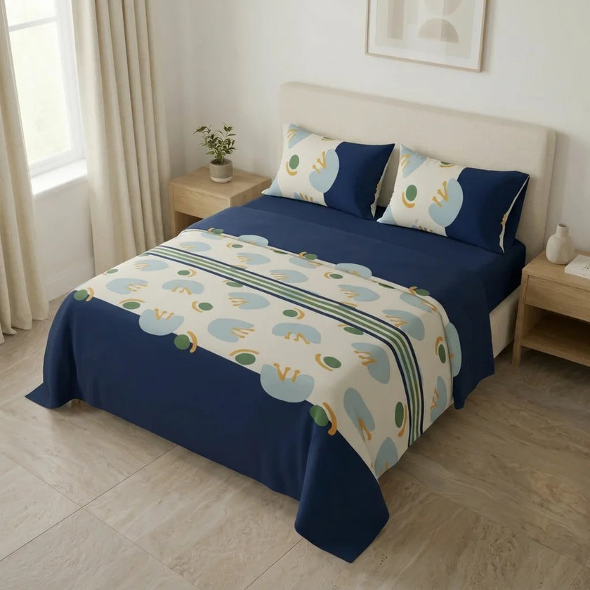 Juego De Sábanas Microfibra Suavizada Deep Blue Motion