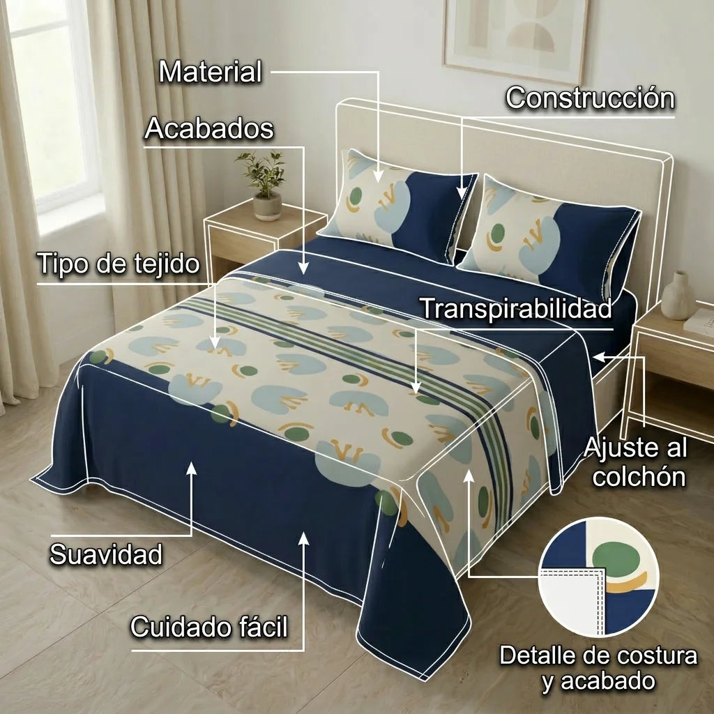 Juego De Sábanas Microfibra Suavizada Deep Blue Motion
