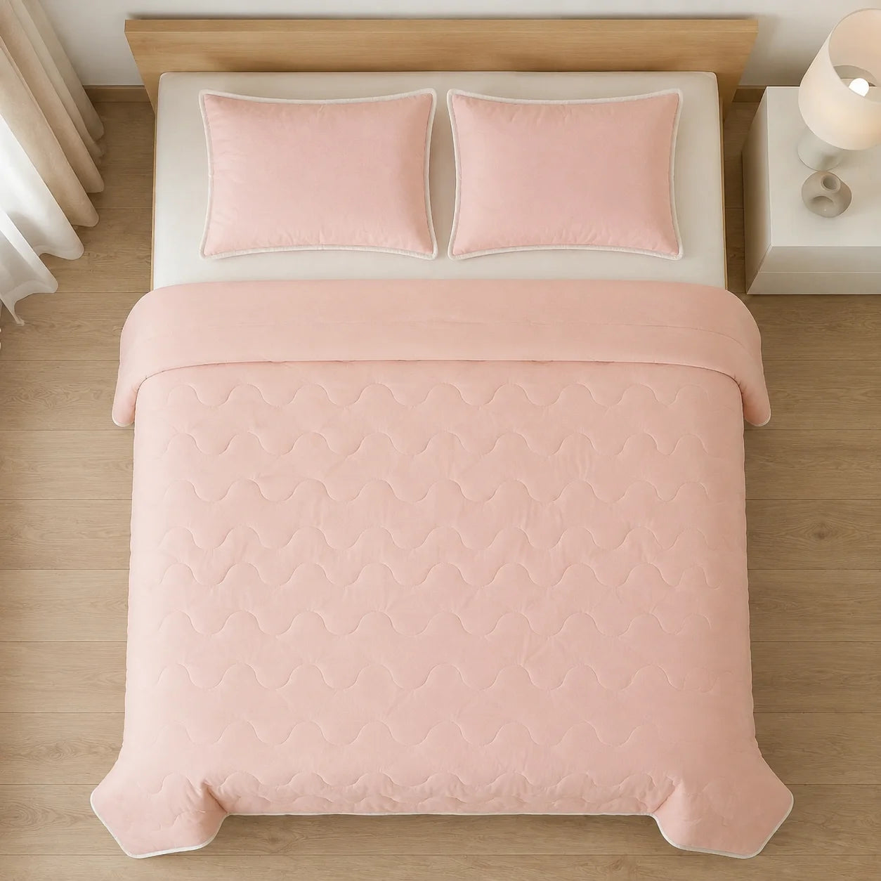 Cubrelecho Acolchado Cotton Sense Solo Fondo Rosa -Blanco