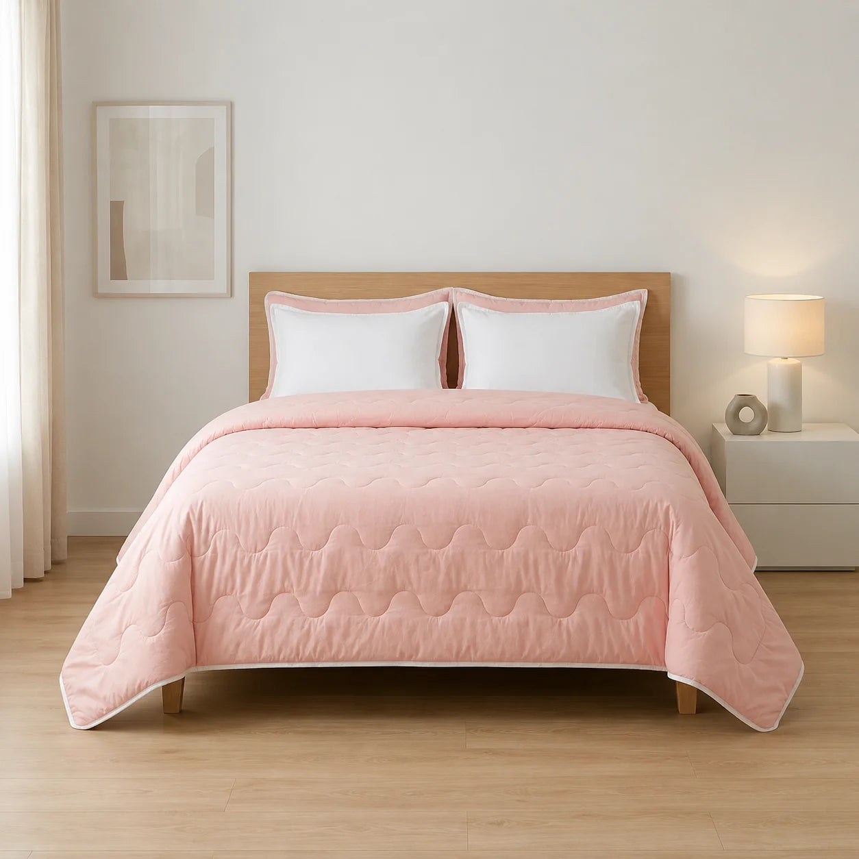 Cubrelecho Acolchado Cotton Sense Solo Fondo Rosa -Blanco