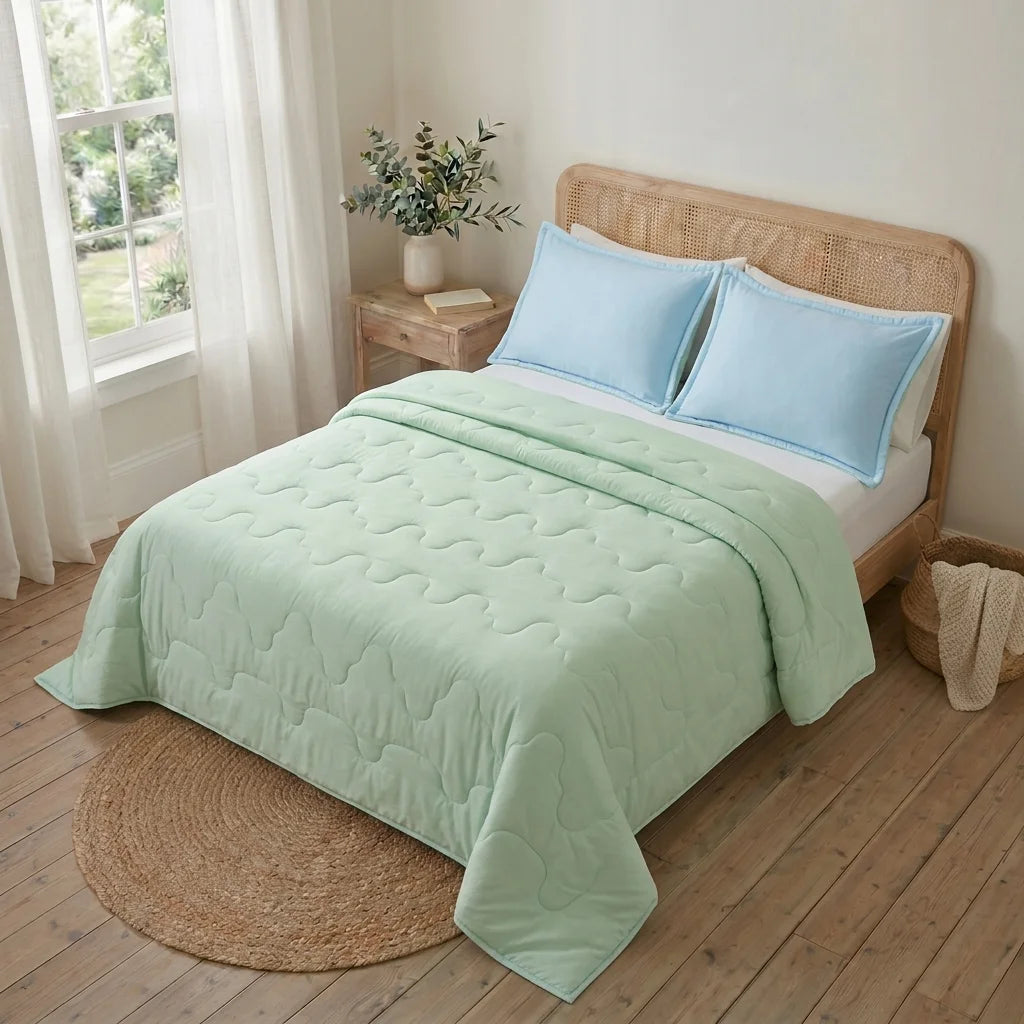 Cubrelecho Acolchado Cotton Sense Solo Fondo Verde - Azul