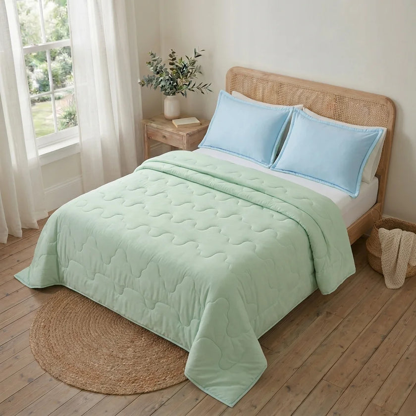 Cubrelecho Acolchado Cotton Sense Solo Fondo Verde - Azul