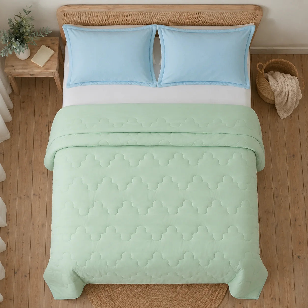 Cubrelecho Acolchado Cotton Sense Solo Fondo Verde - Azul