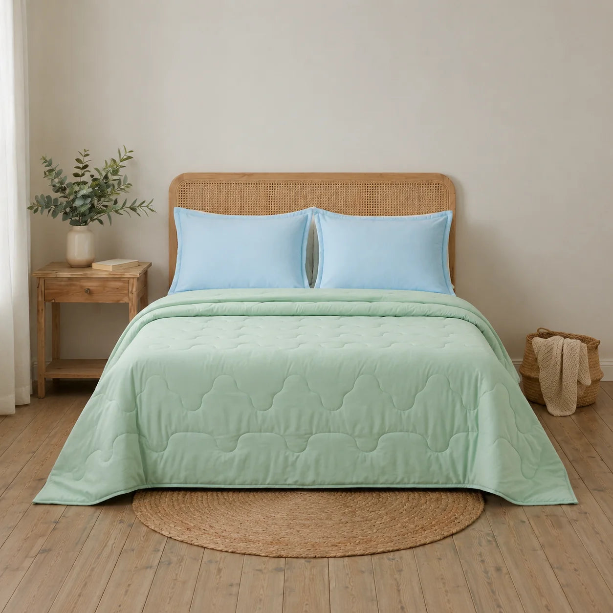 Cubrelecho Acolchado Cotton Sense Solo Fondo Verde - Azul