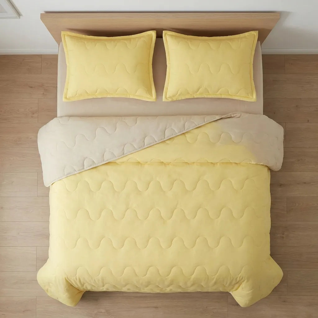 Cubrelecho Acolchado Cotton Sense Solo Fondo Amarillo -Beige