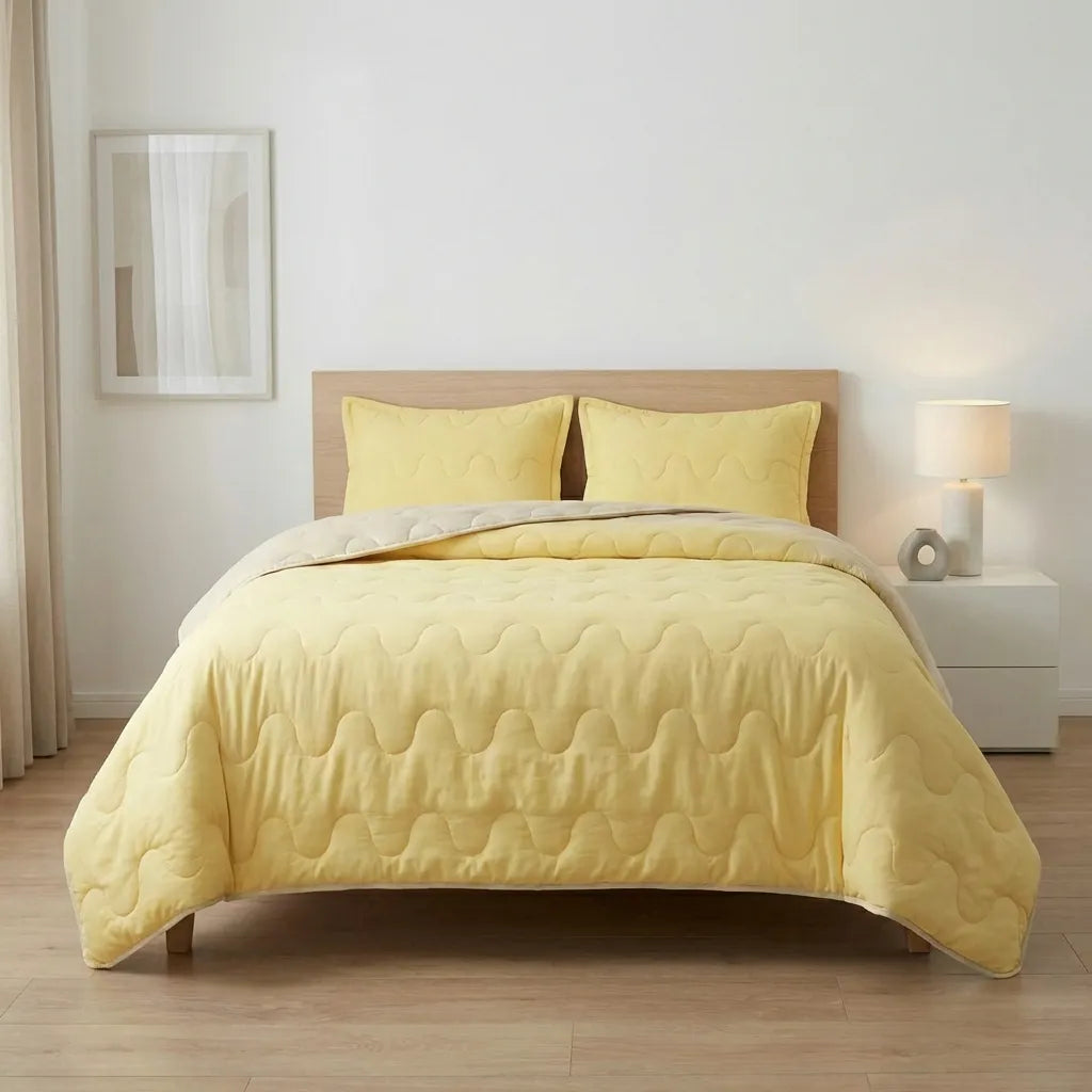 Cubrelecho Acolchado Cotton Sense Solo Fondo Amarillo -Beige