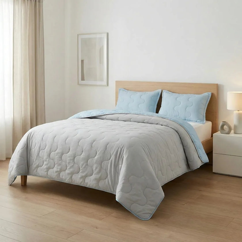 Cubrelecho Acolchado Cotton Sense Solo Fondo Azul - Gris