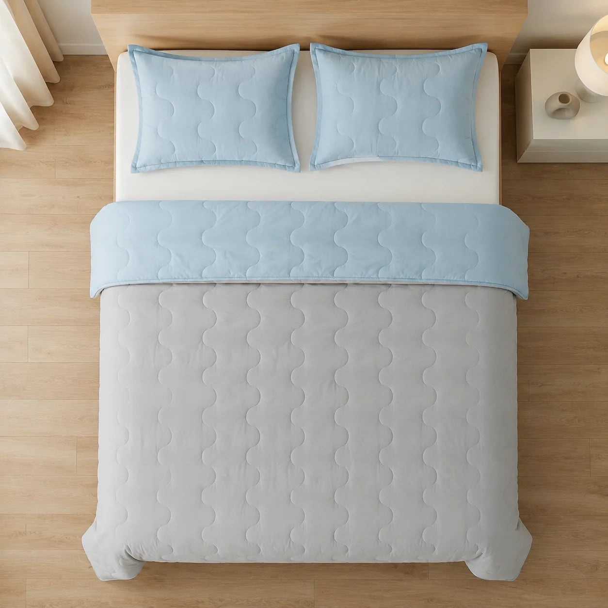 Cubrelecho Acolchado Cotton Sense Solo Fondo Azul - Gris