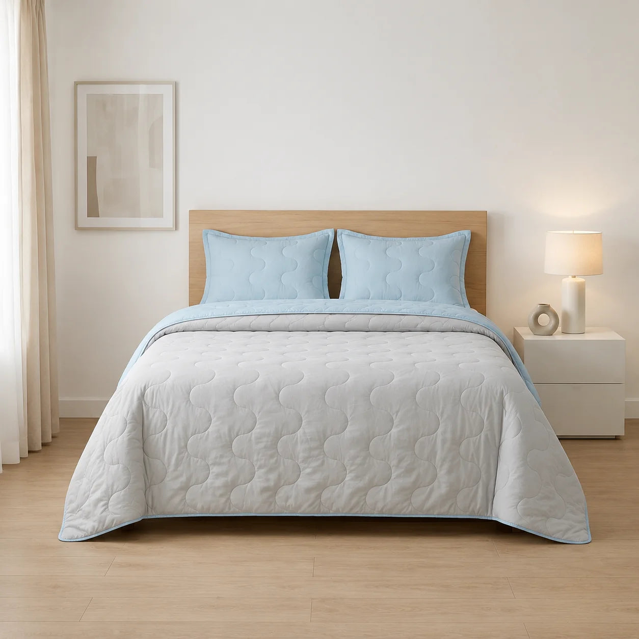 Cubrelecho Acolchado Cotton Sense Solo Fondo Azul - Gris