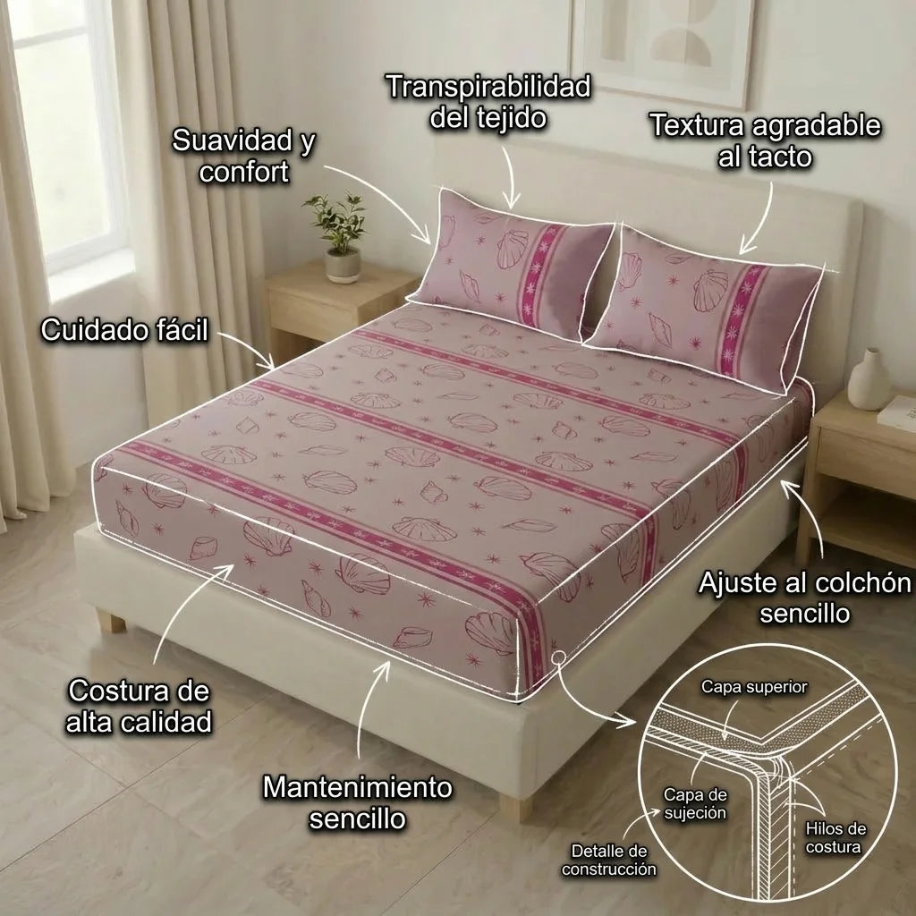 Sábana Ajustable Coral Marino Rosa