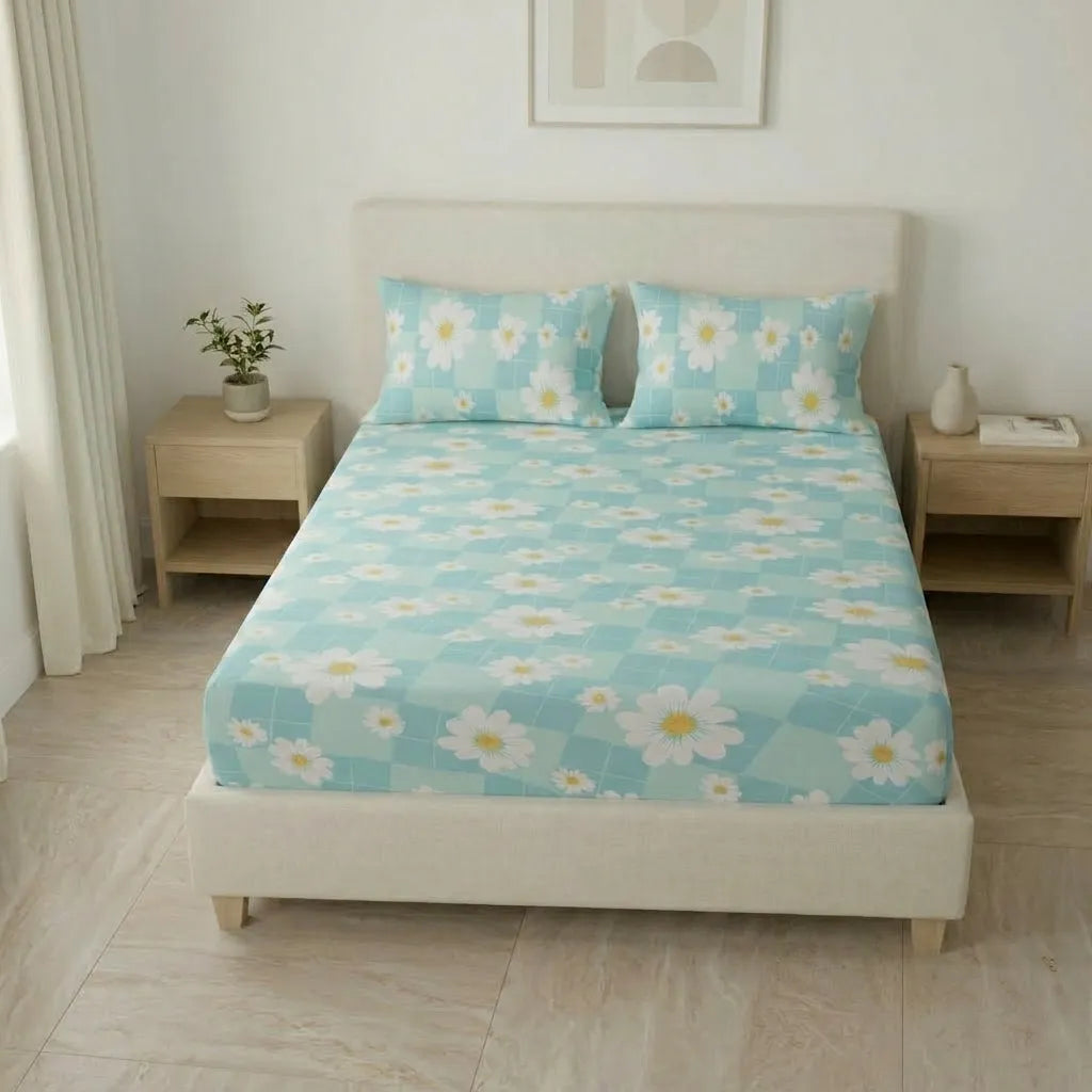 Sábana Ajustable  Día De Primavera Azul