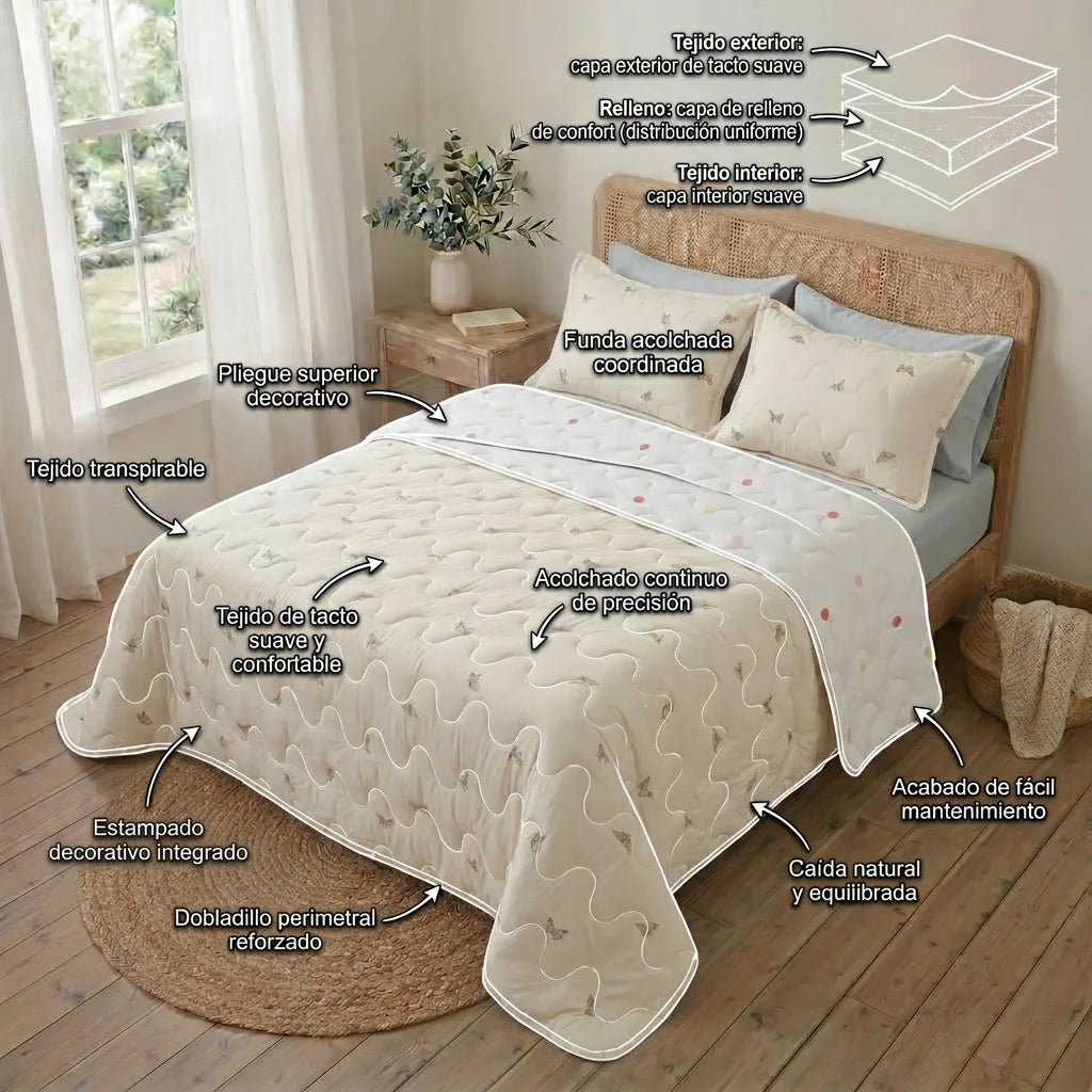 Cubrelecho Acolchado  Cotton Sense Jardín Supremo