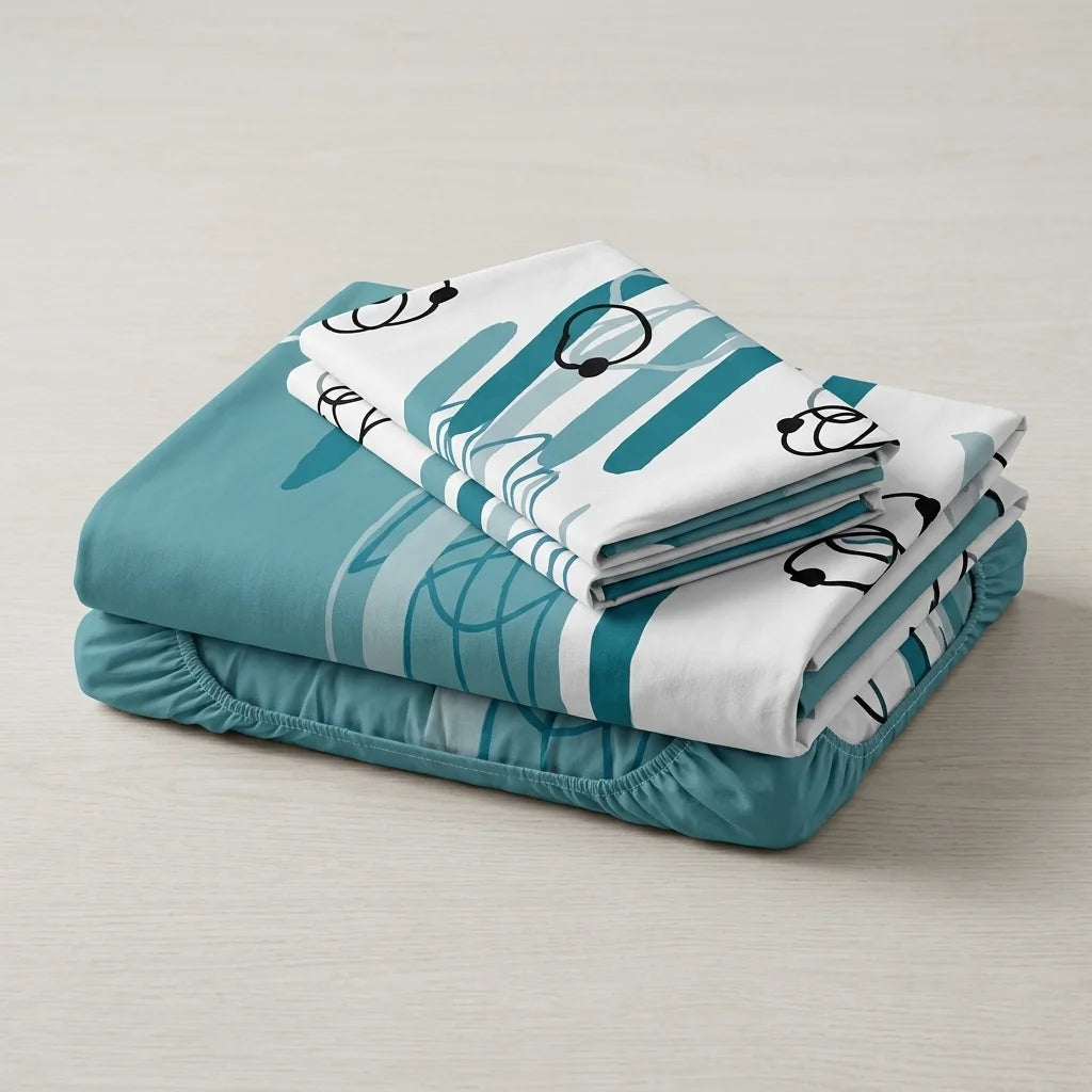 Juego De Sábanas Con Cortinas  Líneas De Océano