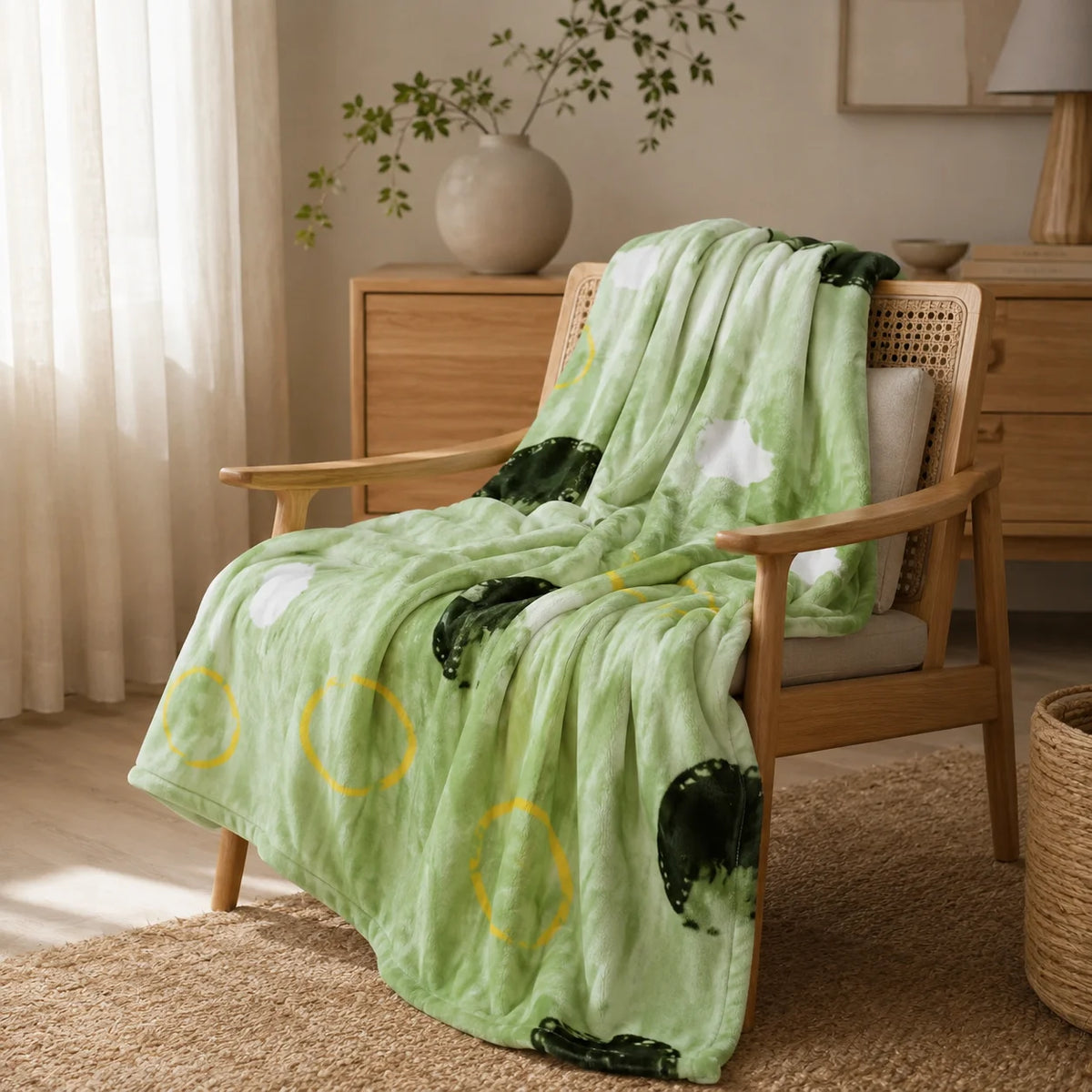 Cobija Piel De Durazno Estampada Marea Verde
