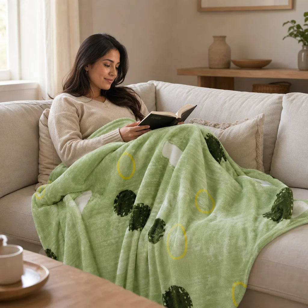 Cobija Piel De Durazno Estampada Marea Verde