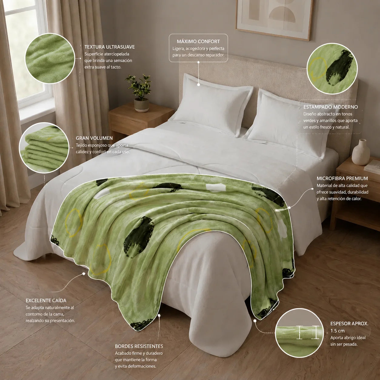 Cobija Piel De Durazno Estampada Marea Verde