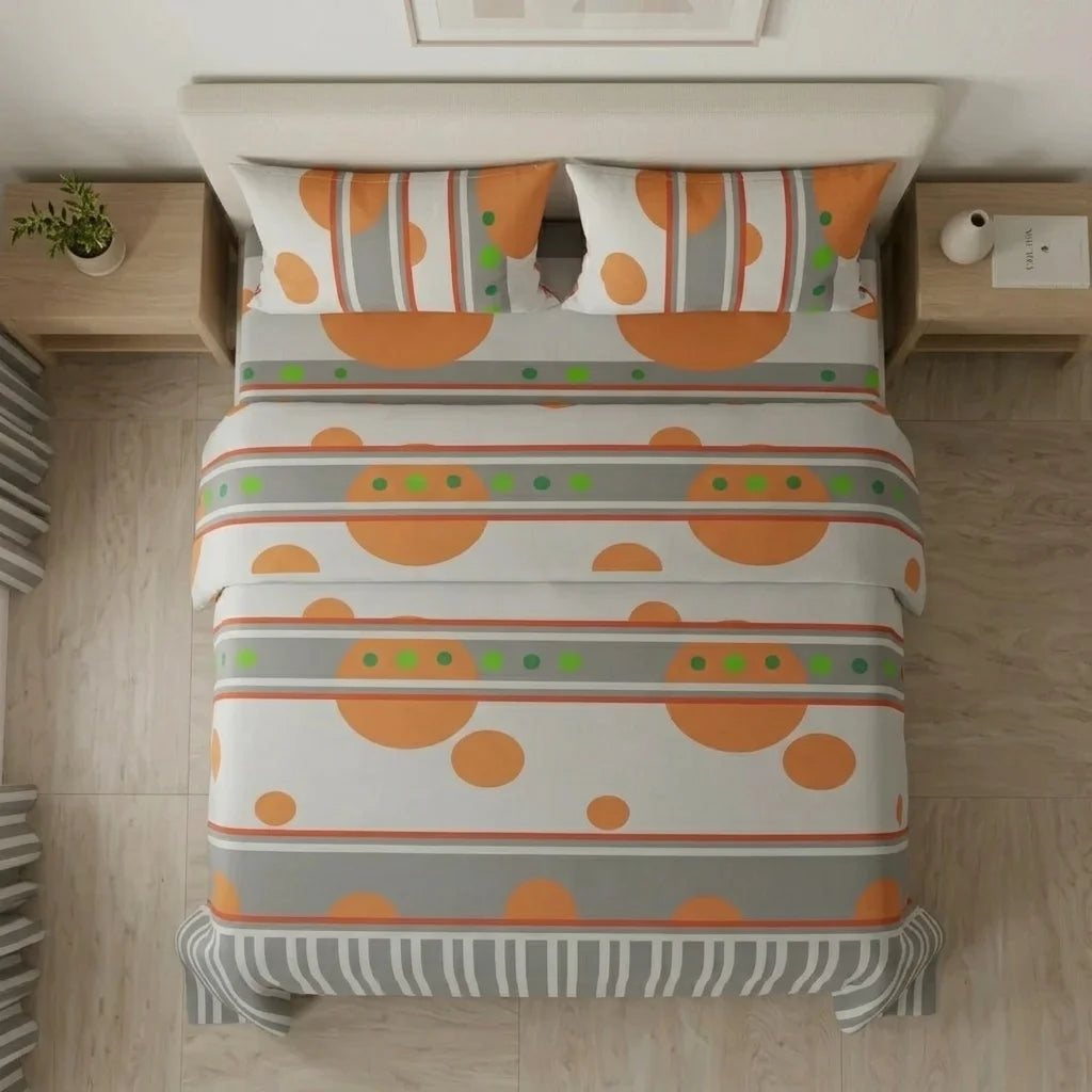 Juego De Sábanas Con Cortinas  Esfera Naranja