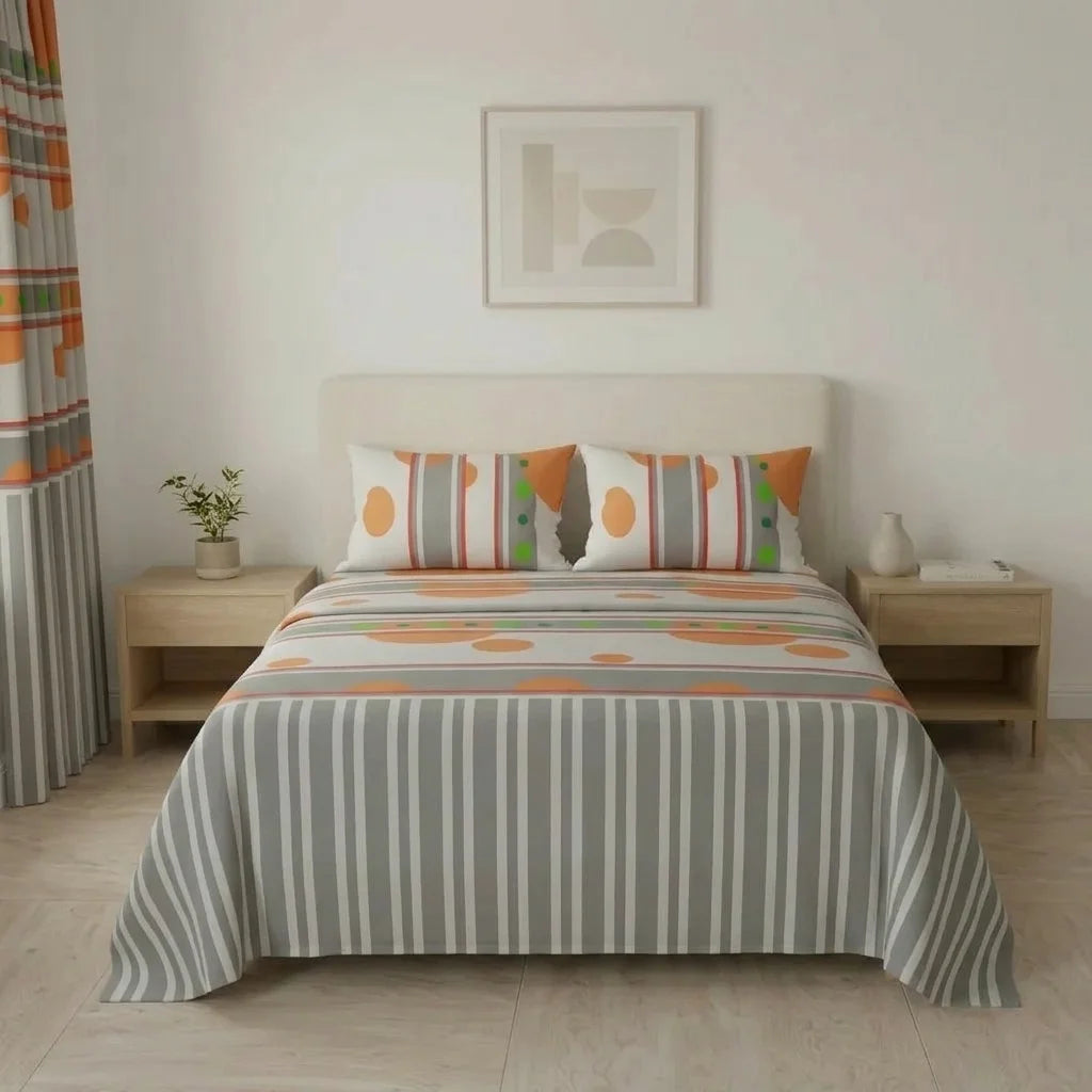 Juego De Sábanas Con Cortinas  Esfera Naranja