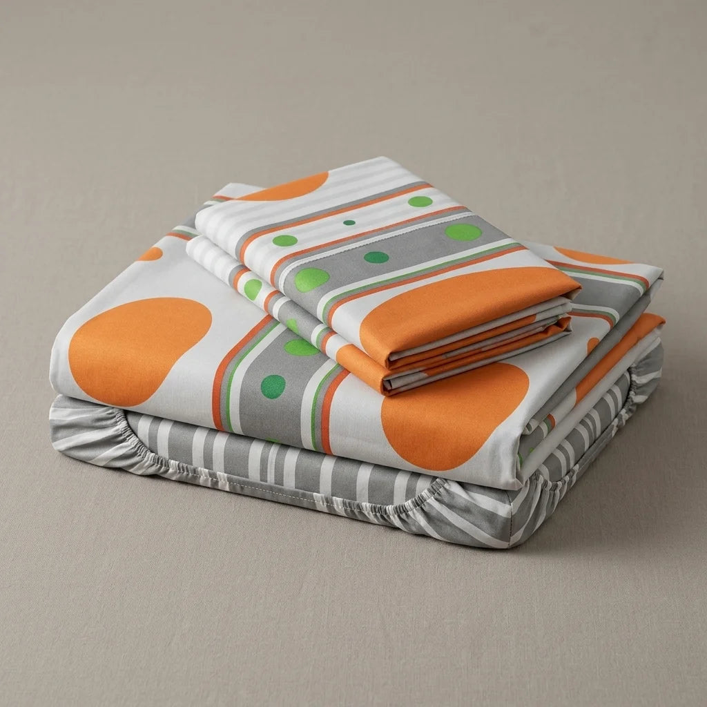 Juego De Sábanas Con Cortinas  Esfera Naranja