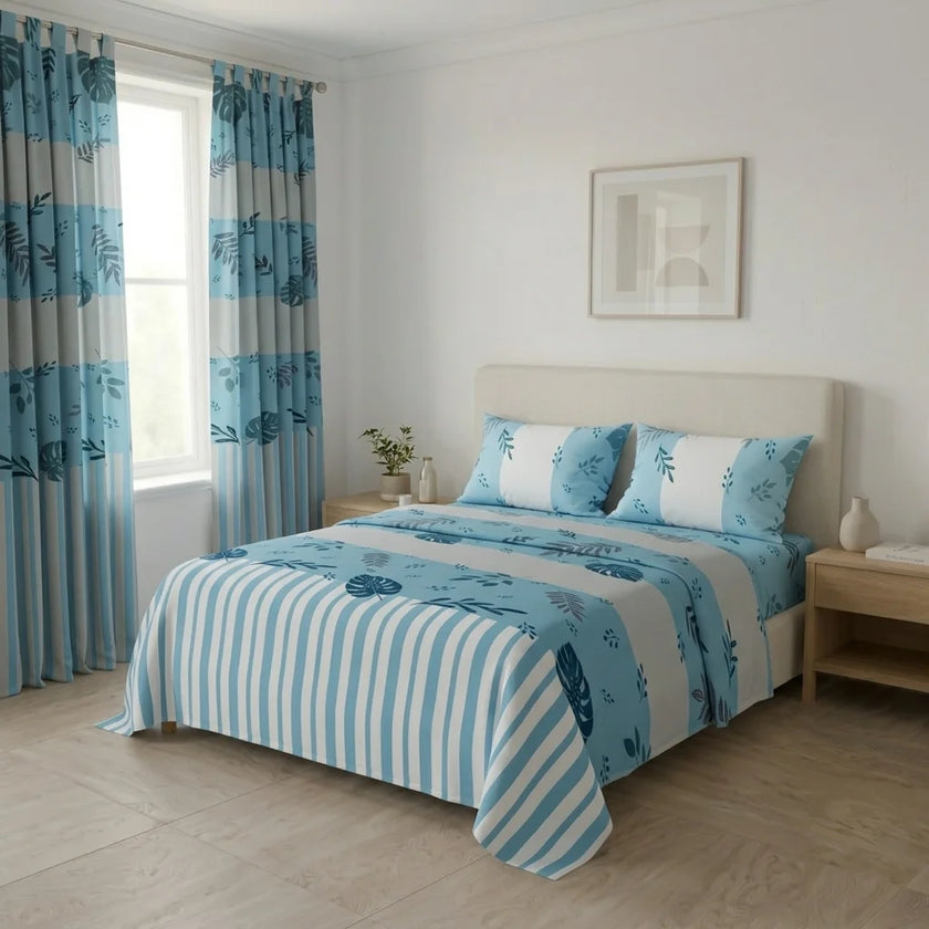 Juego De Sábanas Con Cortinas Avoria Salvaje Azul