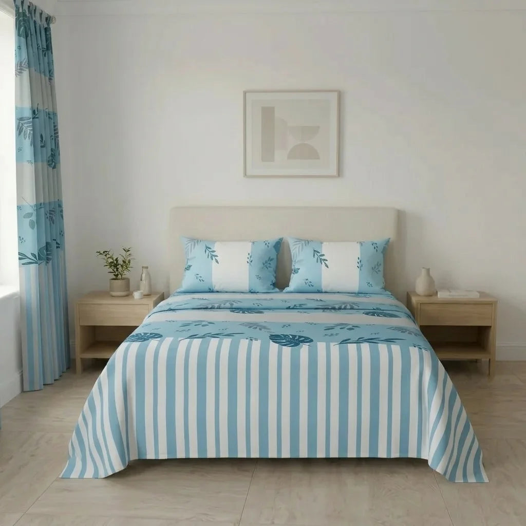 Juego De Sábanas Con Cortinas Avoria Salvaje Azul