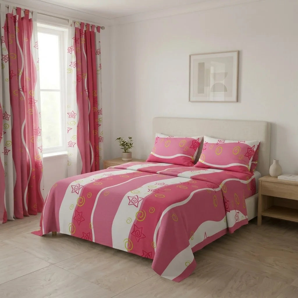 Juego De Sábanas Con Cortinas Valerín Fucsia