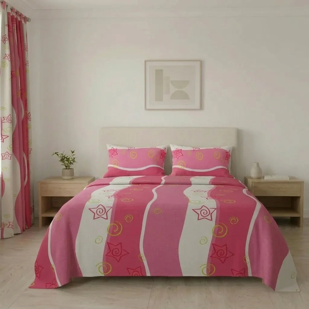 Juego De Sábanas Con Cortinas Valerín Fucsia