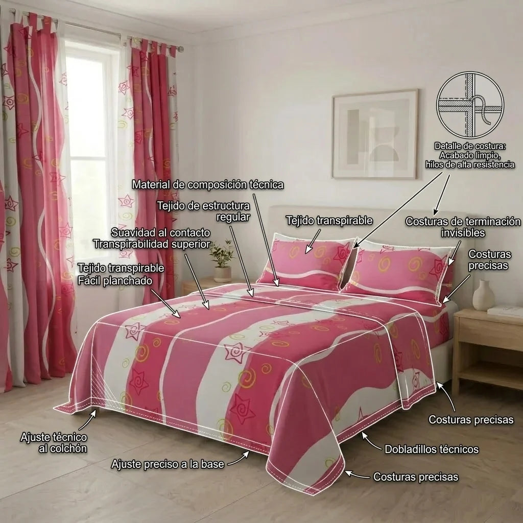 Juego De Sábanas Con Cortinas Valerín Fucsia