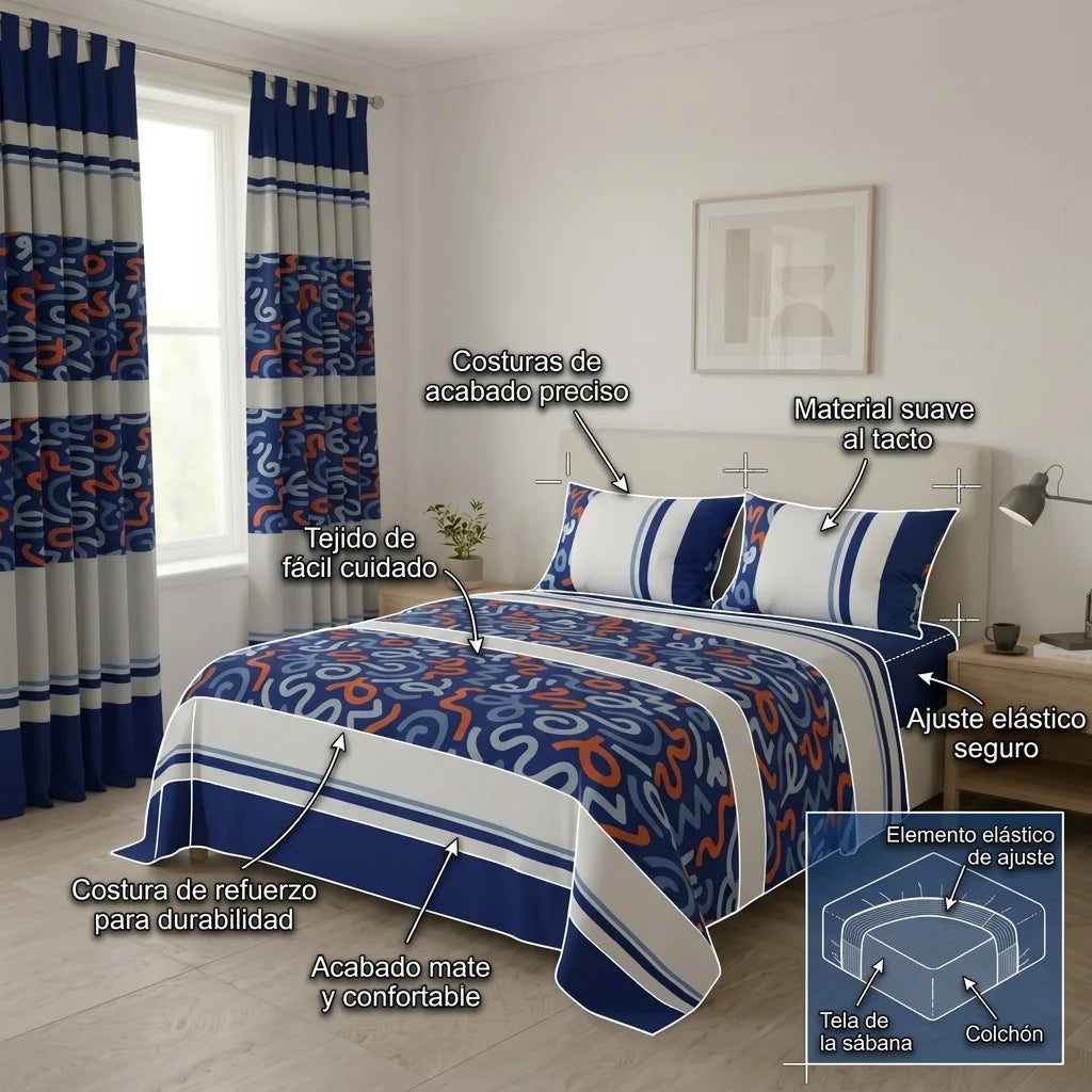 Juego De Sábanas Con Cortinas Neo Trazo